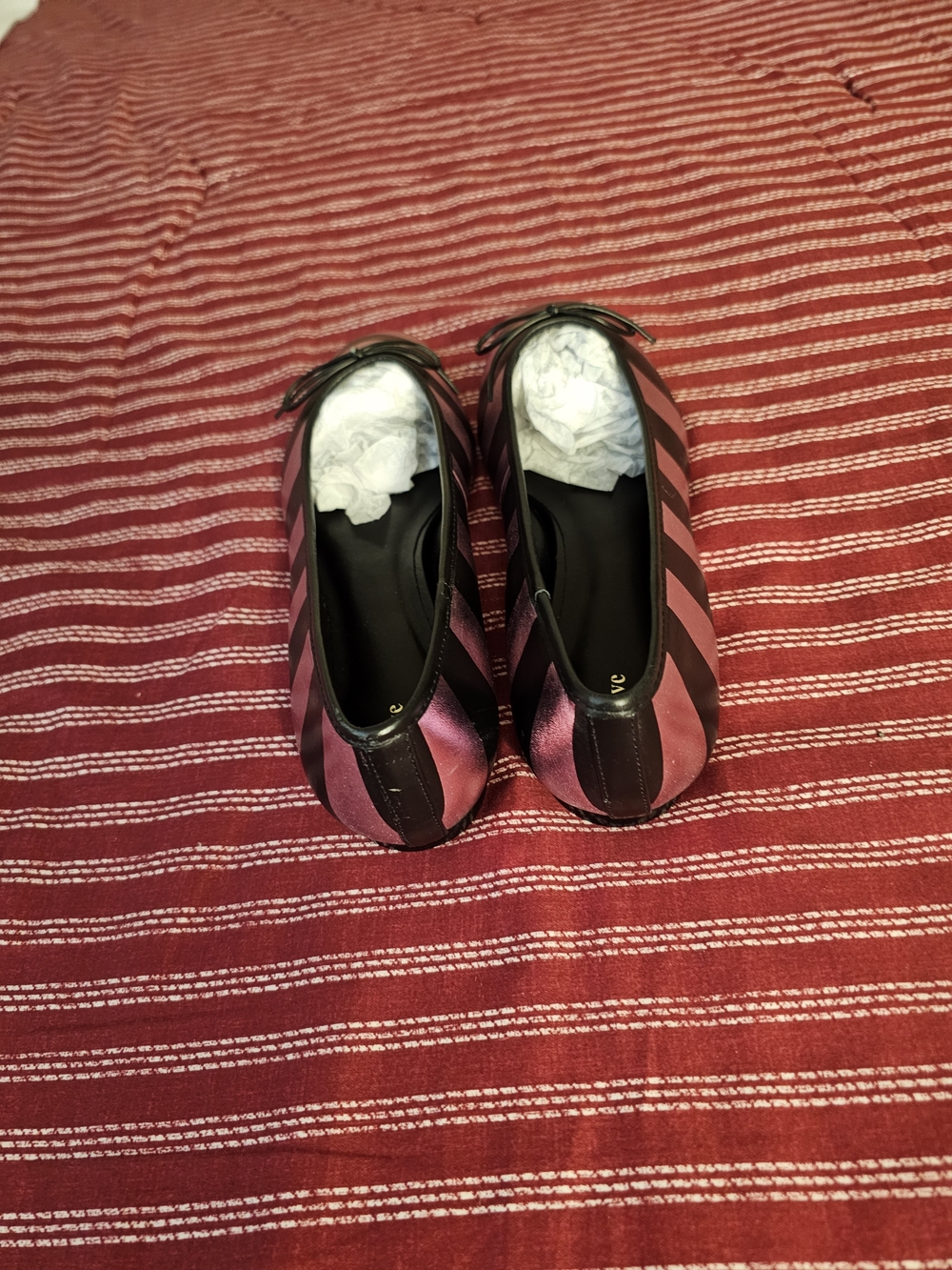 Women’s Striped Pink and Black Ballet Flats - Picture 4 of 4